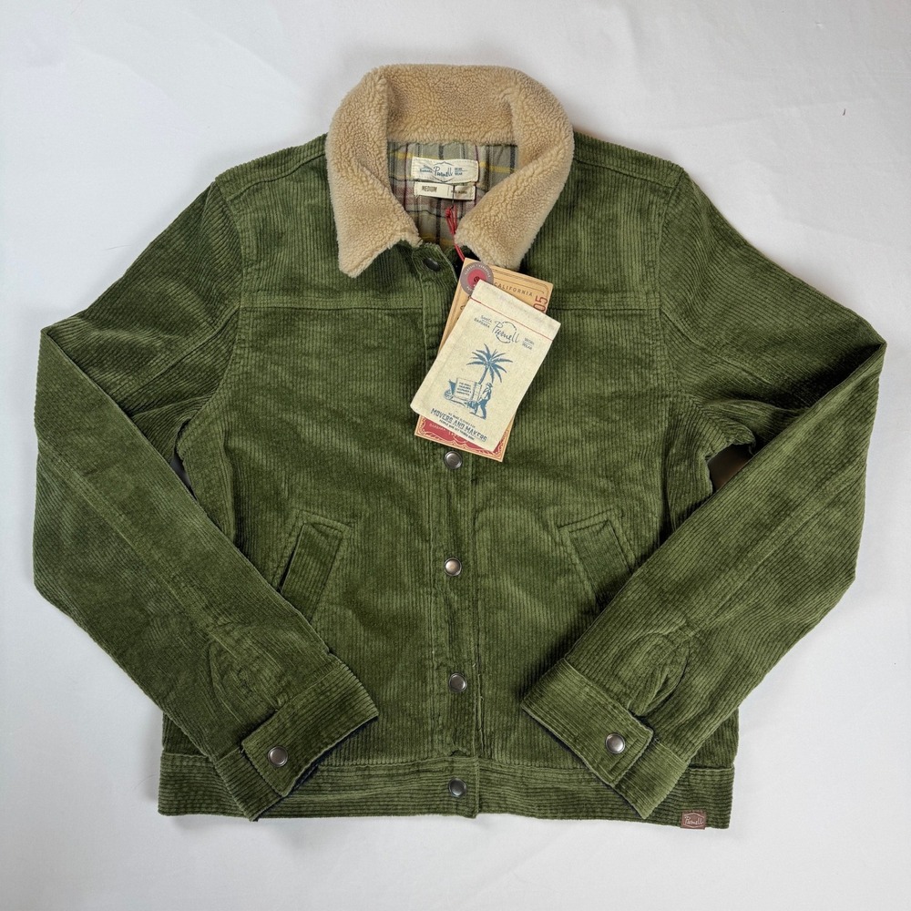 Purnell Corduroy Jacket Olive Green Sherpa Collar Plaid Lined Workwear Medium